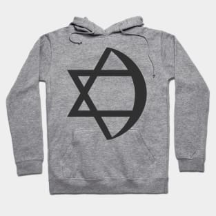 Combination of Star of David with Crescent religious symbols in black flat design icon Hoodie